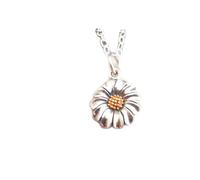 Collar de margaritas de plata de ley 925 con centro de bronce. Pequeño colgante de naturaleza. Delicado dije floral. Delicado regalo de joyería para jardineros|Cadena de 45 cm|Chapado en plata|_2932