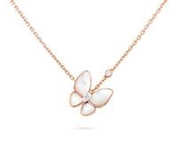 Collar de Mariposa con Circonitas, Plata 925 bañada en Oro Rosa, Diseño Elegante (Collar Mariposa y Madreperla)