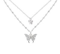 Collar de mariposa de plata de ley 925 para mujer, cadena de clavícula de doble capa, collar brillante, regalo delicado para fiestas, talla única, Zinc, No es una piedra preciosa