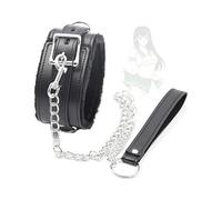 Collar De Mascota De Cadena De Cuero Negro, Collar De Cuello, con Cuerda De TraccióN, Pelusa Interior De Cuero Exterior - K21