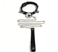 Collar De Mascota De Cuero Negro con Campana MúLtiple, con Cuerda De TraccióN, Equipo De Fitness AeróBico, Regalo para Parejas - K1