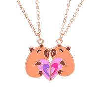 Collar de mejores amigos para 2, caricatura Capibara con corazón, joyería de mejores amigas, regalos de amistad para mujeres, hermanas del alma, M, Zinc, Circonia cúbica