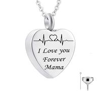 Collar de memoria, collar para adolescentes acero inoxidable Rolo Corazón colendiente electrocardiograma grabado Te amo para siempre ... Urna Locket