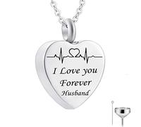 Collar de memoria, collar para adolescentes acero inoxidable Rolo Corazón colendiente electrocardiograma grabado Te amo para siempre ... Urna Locket