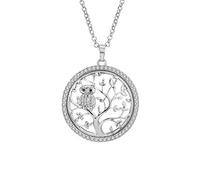Collar de moda para mujer, cadena larga con colgante de árbol de la vida y búho con cristal Placcato Argento