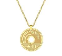 Collar de monedas japonesas de la suerte Collar colgante de monedas de 5 yenes para hombre y mujer Regalo de joyería de buena suerte de acero inoxidable vintage