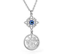 Collar de Mujer colgante Nudo de Bruja y Tetragramatón para Mujer Los 7 CHAKRAS, Colgante Largo de Símbolos Espirituales, Yoga Reiki Meditación Amuleto (Doble Proteción con Ojo turco Plateado)