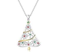 Collar de mujer con colgante de corazón y cadena de ancla, collar navideño, colgante de árbol de Navidad, collar de árbol de Navidad para mujer chapado en platino