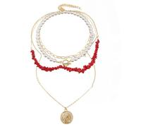 Collar de mujer con colgante multicapa de perlas de piedra natural de moda, collar con panel de piedra triturada de color, Perla + piedra natural + aleación, Circonia cúbica