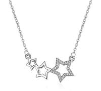 Collar de Mujer de Oro Blanco, Collar con Colgante para Mujer, Colgante de Estrellas con Diamante de Laboratorio