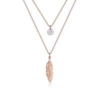 Collar de mujer Elli con pluma estilo boho festival con cristal en plata de ley 925 chapado en oro rosa, 50cm, Plata, Cristal