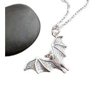 Collar de murciélago volador en plata de ley 925. Pequeño dije de Halloween. Colgante de animal. Criatura alada de la noche. Símbolo espiritual del misticismo. Con cadena de 45 cm. Bañado en plata.