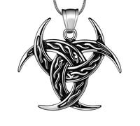 Collar de nudo celta con colgante vikingo, nórdico celta, triple cuernos de Odín, luna creciente de cuernos de oden, collar de cuerno de Oden para hombre, acero inoxidable 316L, amuleto de trisquelio,