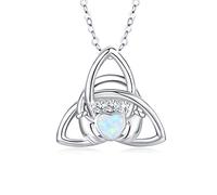 Collar de nudo celta de plata de ley 925 Claddagh con colgante de nudo celta de la suerte, collar de ópalo sintético, amor, lealtad, amistad, collares simbólicos para mujeres y novias (Blanco)