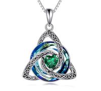 Collar de nudo celta de plata de ley 925, piedra natal, nudo trinitario, colgante de cristal de triquetra, joyería irlandesa escocesa, regalos para mujer