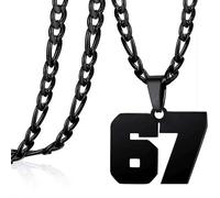 Collar de números para hombres y mujeres, colgante negro del 6 7, cadena de acero inoxidable, collar deportivo, divertido número de fútbol digital seis siete, joyería de números de fútbol