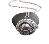 Collar de ojo de dragón en plata de ley 925. Pequeño dije de criatura mítica. Colgante de ciencia ficción y fantasía de cuento de hadas. Detalle de escamas de dragón. Regalo único | Con cadena de
