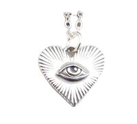 Collar de ojo en corazón radiante en plata de ley 925. Pequeño colgante de justicia y clarividencia. Símbolo de protección del amor. Charm único con retrato de ojo | Con cadena de 45 cm | Chapado