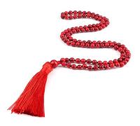 Collar de oración de 108 Mala de 6 mm de piedra natural roja con cuentas de borla étnica collar mujeres hombres yoga joyería regalo, pino rojo