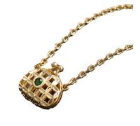 Collar de oro amarillo de 9 K/14K/18K con verde esmeralda, colgante de monedero, 48 cm