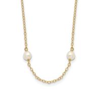 Collar de oro macizo de 14 quilates con perlas cultivadas en agua dulce de 4 5 mm de color blanco casi redondo de 46 cm, regalo de joyería para mamá, 46 centimeters, Metal Perla, No es una piedra