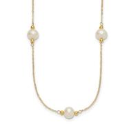 Collar de oro macizo de 14 quilates de 8 9 mm con perlas cultivadas de agua dulce blancas casi redondas de 46 cm, regalo de joyería para mamá, talla única, Metal Perla, No es una piedra preciosa