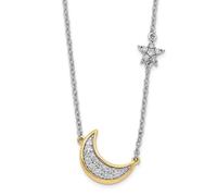 Collar de oro macizo de 14 quilates, luna celestial de dos tonos con estrella y diamante, 46 centímetros, regalo de joyería para mamá, talla única, Diamante Gema Metal, Diamante