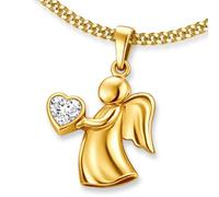 Collar de oro para niños con ángel de 15x20 mm, con corazón de circonita en la mano, cadena de bautizo para niño o niña, en estuche de color arena