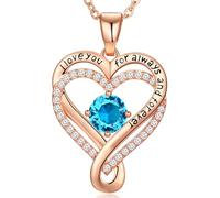 Collar de oro rosa de 18 quilates para mujer, regalos para esposa, cumpleaños, boda, aniversario, para ella, corazón infinito, piedra natal, joyería para novia, regalo de amor para mamá e hija en
