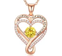 Collar de oro rosa de 18 quilates para mujer, regalos para esposa, cumpleaños, boda, aniversario, para ella, corazón infinito, piedra natal, joyería para novia, regalo de amor para mamá e hija en