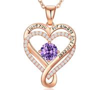 Collar de oro rosa de 18 quilates para mujer, regalos para esposa, cumpleaños, boda, aniversario, para ella, corazón infinito, piedra natal, joyería para novia, regalo de amor para mamá e hija en