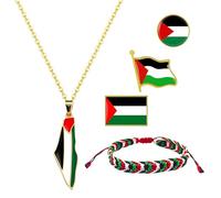 Collar de Palestina + Pulsera con la Bandera de Palestina, Set de 5 Pulseras Hechas a Mano con la Bandera de Palestina, Insignias y Pines de Palestina, Pulseras de Solidaridad para Hombres y Mujeres