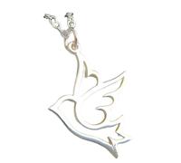 Collar de paloma pequeña en plata de ley 925 con símbolo de la paz, colgante de animal caprichoso, espíritu espiritual, amuleto conmemorativo de amor simple | Con cadena de 45 cm | Chapado en plata
