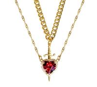 Collar de Pareja con Espada en Forma de corazón, 2 Piezas, Colgante de Espada en Forma de corazón en Capas de Plata y Oro, Collar Vintage de moissanita a la Moda (Style B,One Size)