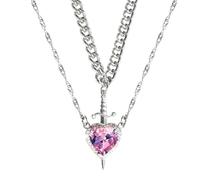 Collar de Pareja con Espada en Forma de corazón, 2 Piezas, Colgante de Espada en Forma de corazón en Capas de Plata y Oro, Collar Vintage de moissanita a la Moda (Style C,One Size)