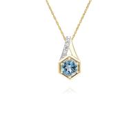 Collar De Pendant Con Topacio Y Diamante En Oro Amarillo De 9 Quilates