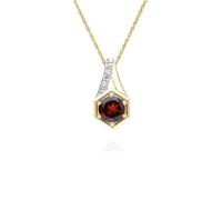 Collar De Péndulo De Granate Y Diamante Redondo En Oro Amarillo De 9 Quilates