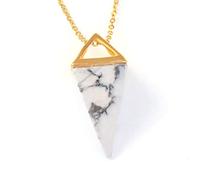 Collar de péndulo de piedra de gema natural Collar de colgante de pirámide de radiestesia de piedra curativa de cuarzo de cristal,Blanco Turquesa ORO