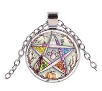 Collar de pentagrama esotérico sobrenatural Árbol de la Vida Triple Luna Wicca Estrella Colgante de cristal, nan