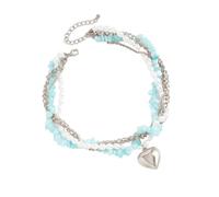 Collar de perlas azules hecho a mano con dije de corazón para días de noche, joyería de perlas de imitación en forma de corazón, talla única, como se describe, como se describe