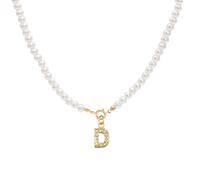 Collar De Perlas Con Iniciales Para Mujeres Collar De Perlas Con Iniciales Para Mujeres Ajustable A-Z Capital Initial Pendant Collares Perlas Letras Colgantes Regalos Navidad Para Mujeres (D)