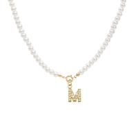 Collar De Perlas Con Iniciales Para Mujeres Collar De Perlas Con Iniciales Para Mujeres Ajustable A-Z Capital Initial Pendant Collares Perlas Letras Colgantes Regalos Navidad Para Mujeres (M)