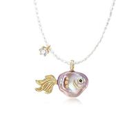 Collar de perlas con pez dorado para mujer, collar barroco de perlas de agua dulce para mamá e hija, chapado en oro de 18 quilates, perlas de 14-20 mm, 45,7 cm + extensor de 6,4 cm, regalo de