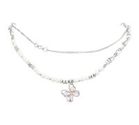 Collar de perlas de plata de doble capa para mujer con colgante de mariposa, longitud ajustable, elegante declaración de moda, embalaje