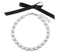 Collar de Perlas para Mascotas Lazo, Ajuste Rápido y Elegante | Juego de 1 Pieza en Blanco, Perlas de Imitación, para Cachorros y Gatitos en Fotos o Diario