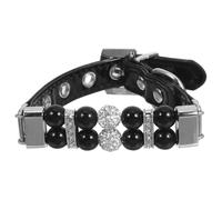Collar de Perlas para Perro Pequeño, Negro, Ajustable y elegante | Cuero y PU, Perlas Brillantes Cristales, para Fotos Festivas y Salidas al Aire