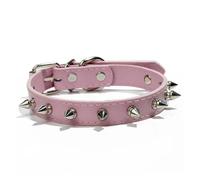 Collar de Perro antimordida con Tachuelas y púas, Collar for Perro de Piel sintética Apto for Perros pequeños, Collar Deportivo for Perros Bulldog Pug, Collar for Cachorros y Gatos (Color : Pink, Si