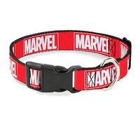 Collar de Perro Clip plástico Marvel Rojo ladrillo Logo Rojo Blanco 11 a 17 Pulgadas 1.0 Pulgadas de Ancho