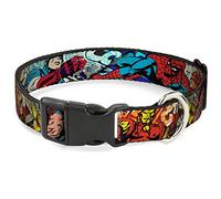 Collar de Perro con Clip de plástico, 4 posturas de acción de superhéroes, escenas de cómics, Salpicaduras Blancas y Negras, de 9 a 15 Pulgadas, 0.5 Pulgadas de Ancho