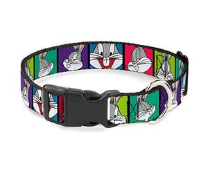 Collar de perro con clip de plástico, bloques de expresión de conejo, multicolor, de 18 a 32 pulgadas, 1.5 pulgadas de ancho